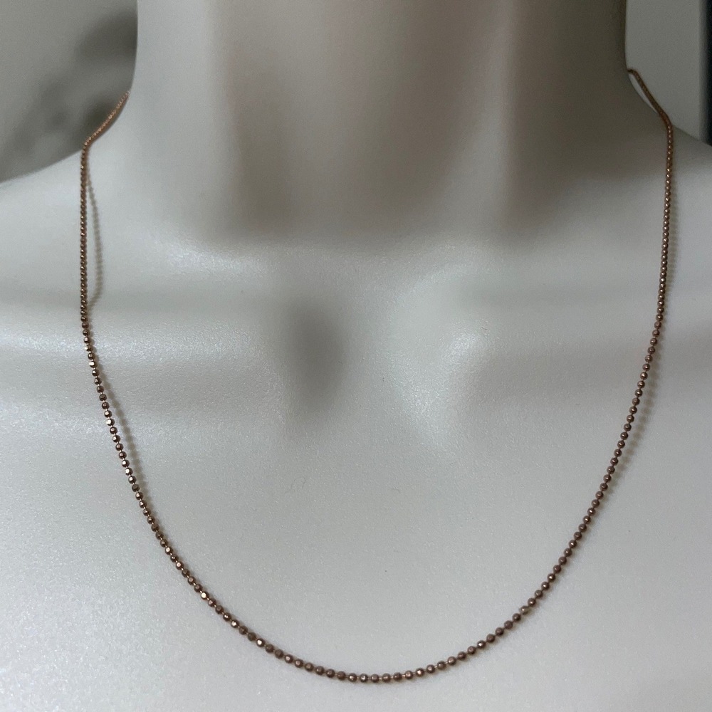 Italy Rose Gold 925 Sterling Silver Bead Ball Chain Necklace W/ 17.5"